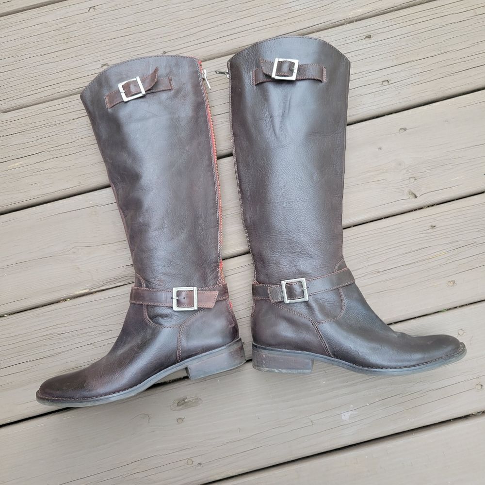 Matisse Betty Brown Leather Buckles Western Boho Equestrian Riding Tall Boots - Picture 3 of 8